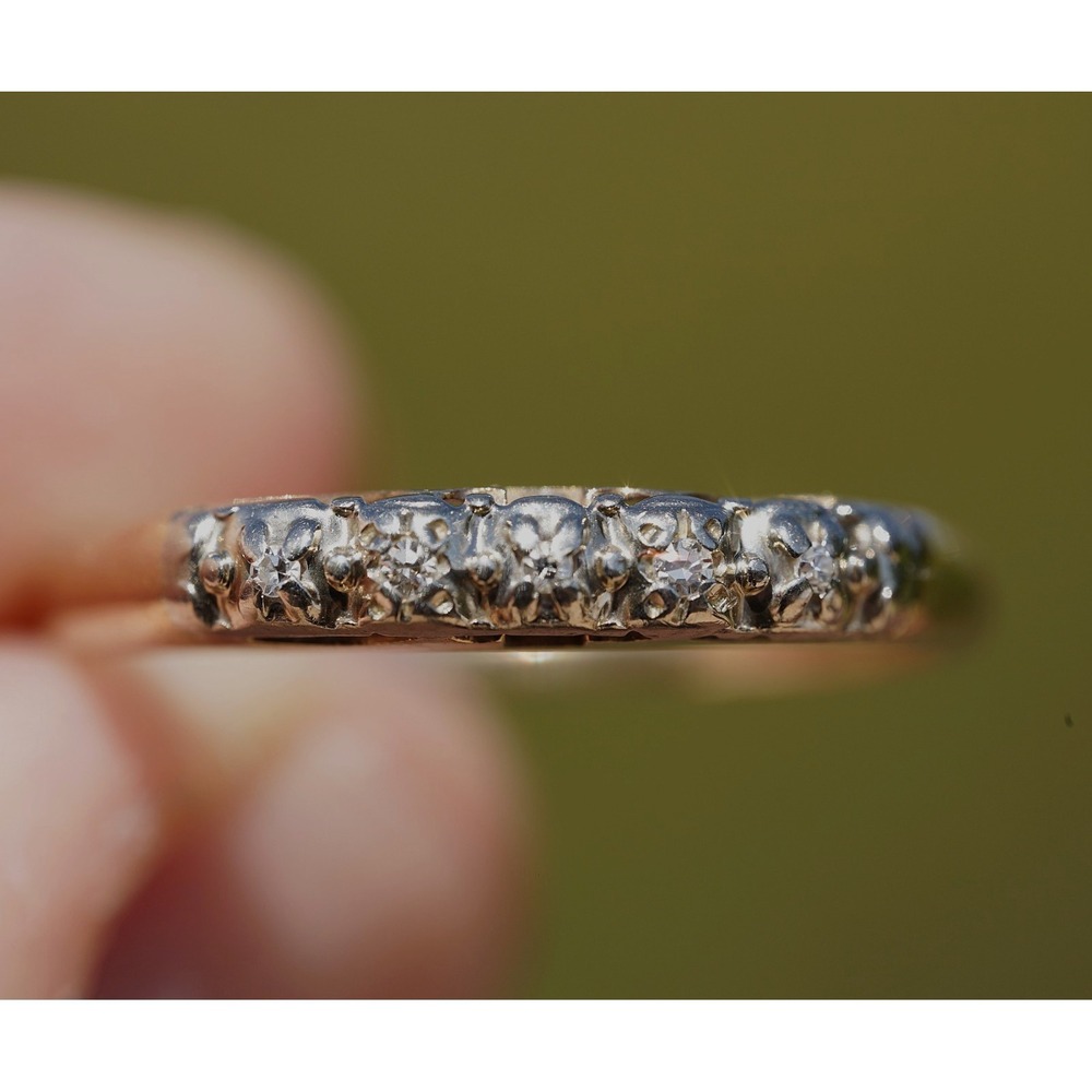 Antique 14k Solid Gold Engraved Single Cut Natural Diamond Ring - Size 6 1.33g